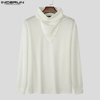 Moda estilo casual topos incerun novo masculino pilha colarinho design hoodies bonito masculino sólido manga comprida pulôver moletom 2024