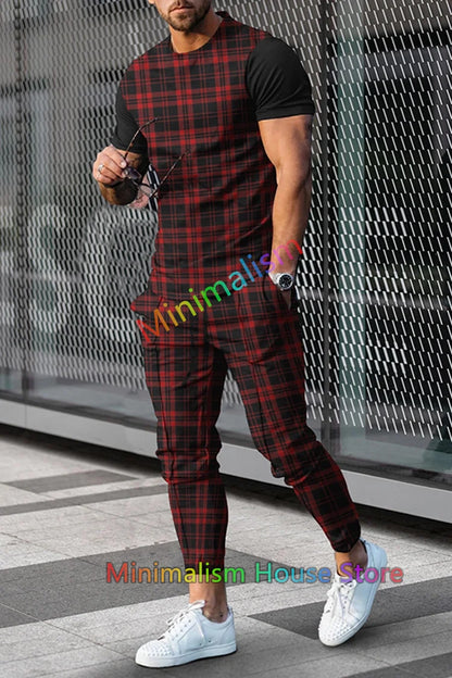 Calças masculinas conjunto de treino 2 peças 3d impresso jogger roupas esportivas manga curta t camisa + calças compridas terno casual roupas de rua