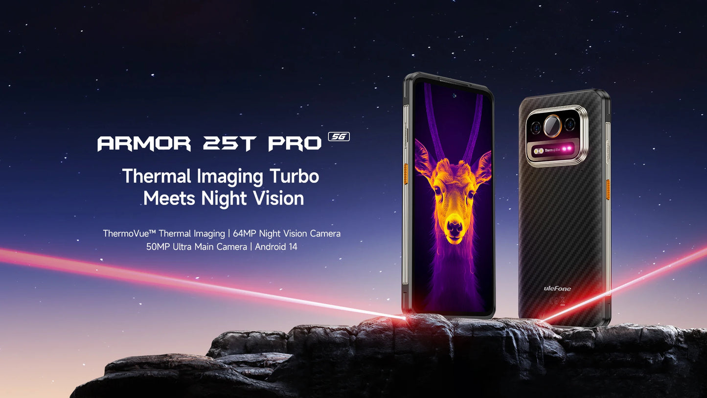 Ulefone armor 25t pro 5g telefone robusto com imagem térmica android 14 33w 64mp visão noturna smartphone nfc à prova de água