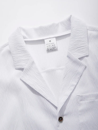 Camisas masculinas de manga curta verão cor sólida respirável solto camisas casuais praia férias estilo masculino topos camisetas