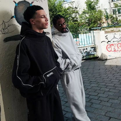 Europeu gótico moda rua terno masculino casual rua esportes camisola e calças casuais terno hip-hop tendência bordado moletom