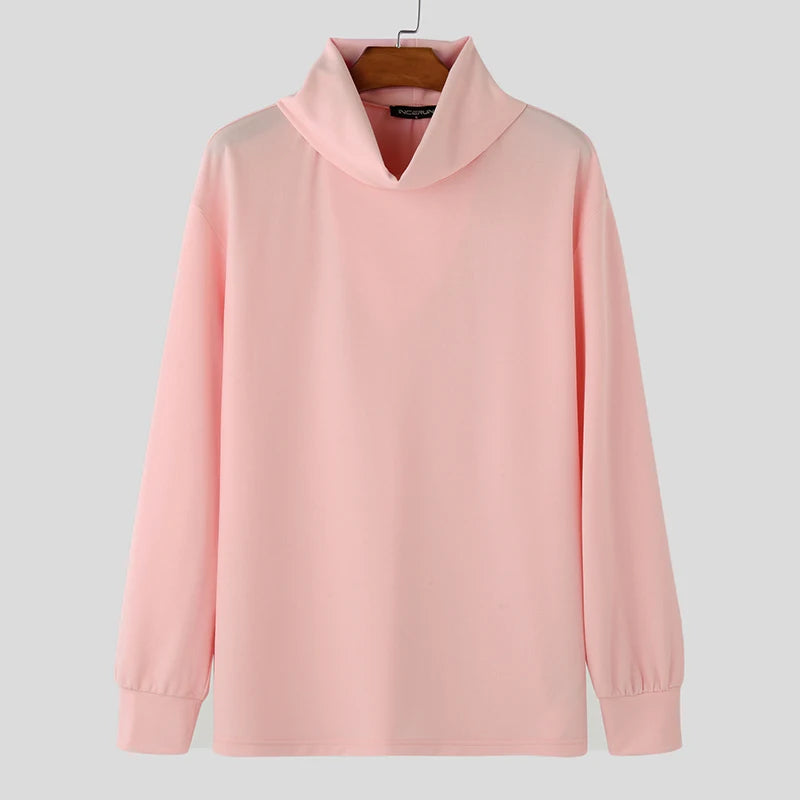 Moda estilo casual topos incerun novo masculino pilha colarinho design hoodies bonito masculino sólido manga comprida pulôver moletom 2024