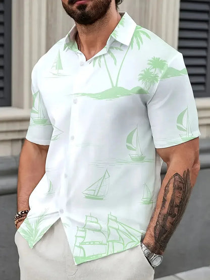 Novo havaiano primavera verão moda casual rua viagem andando praia ameixa impresso manga curta botão camisa