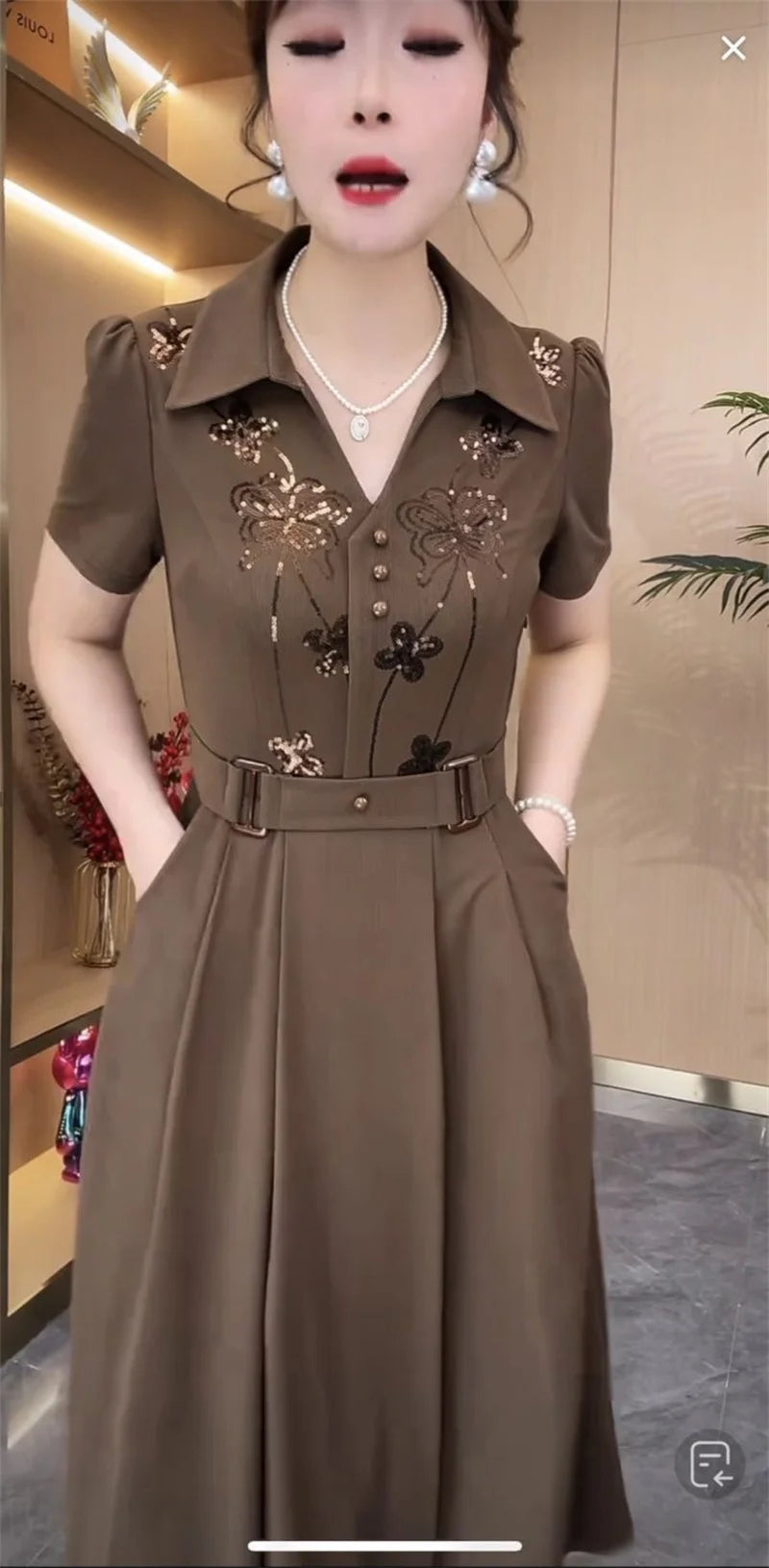 Mulheres estilo ocidental vestido verão primavera nova moda high-end lantejoulas vestidos longos mãe de meia idade elegante magro vestidos mujer