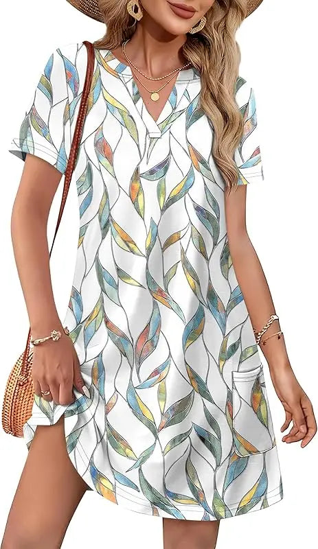 Vestidos de moda para mulheres 2025 casual verão com decote em v vestido de convidado de casamento manga curta moda praia férias roupas