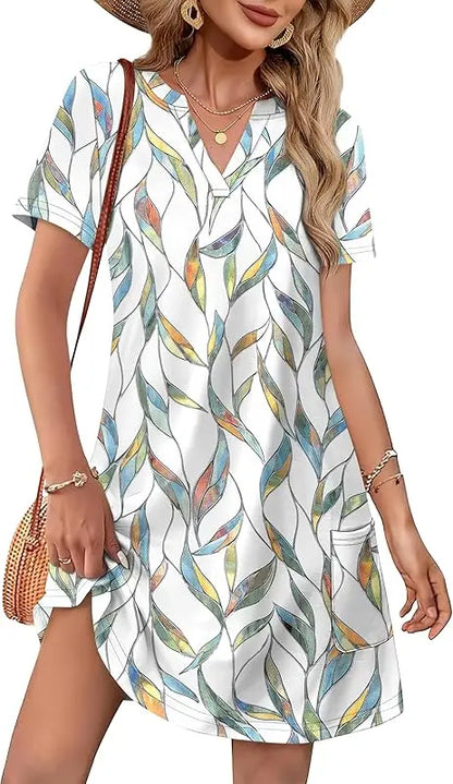 Vestidos de moda para mulheres 2025 casual verão com decote em v vestido de convidado de casamento manga curta moda praia férias roupas