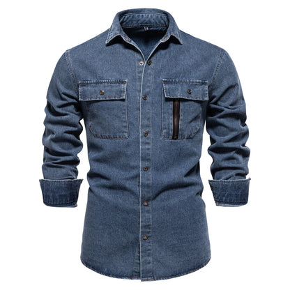 AIOPESON Mens 100% Algodão Camisas Jeans Outono Grosso Cowboy Camisa Masculina de Alta Qualidade Botão de Cor Sólida Camisa Jeans Casuais