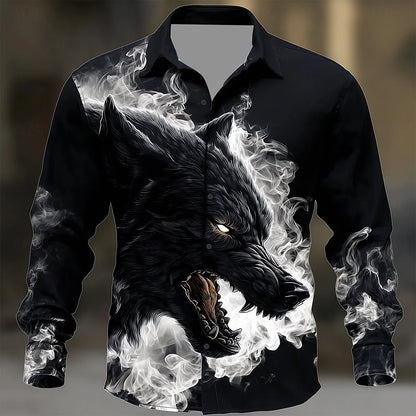 Nova camisa masculina de manga comprida com estampa de caveira para Halloween, camisa com gola 3D adequada para primavera, outono e inverno