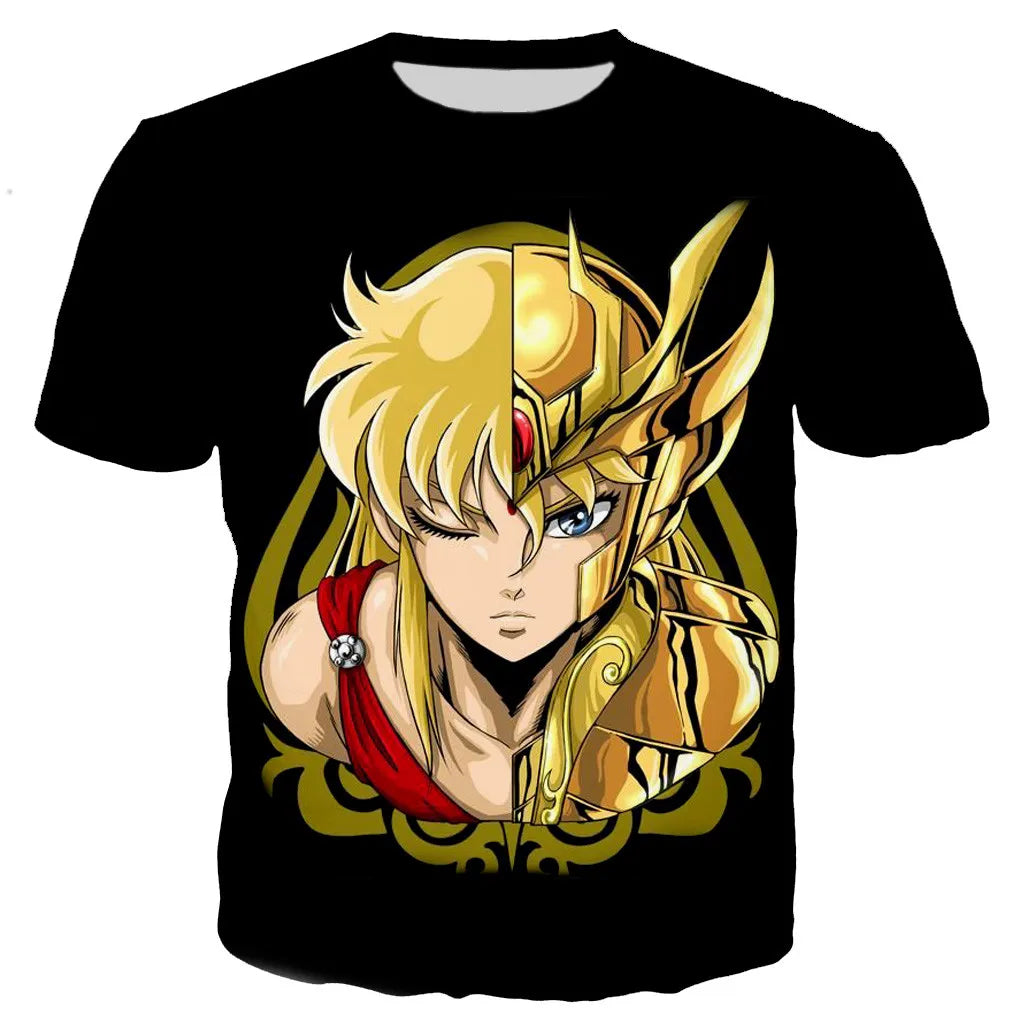 Saint seiya t camisa masculina moda camisetas crianças hip hop topos t anime impressão 3d camiseta verão masculino gráfico topos meninos t