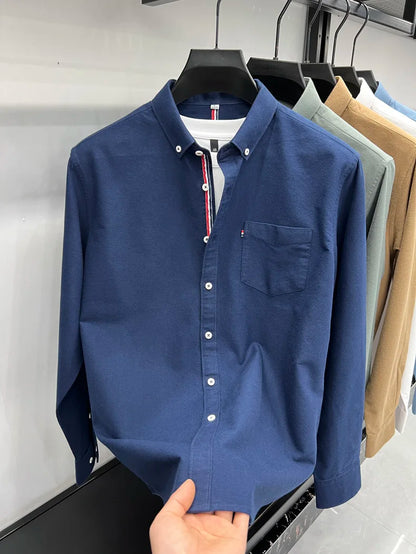 Novo 100% algodão camisa de manga comprida masculina designer marca primavera outono moda negócios confortável respirável topo roupas masculinas