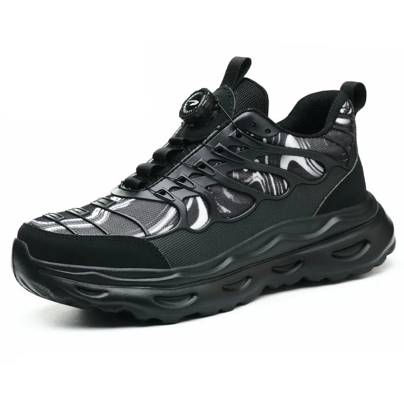 2025 botão rotativo sapatos de segurança homens anti esmagamento anti piercing sapatos de trabalho homens sapatos de dedo do pé de aço antiderrapante sapatos indestrutíveis
