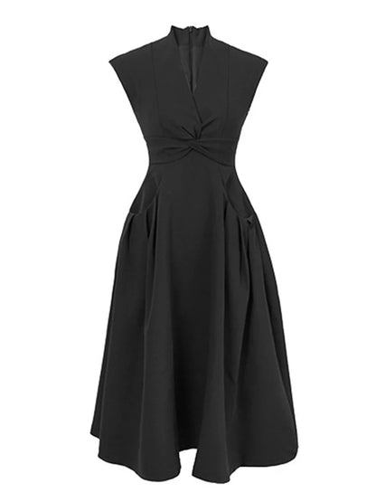 Estilo francês moda verão elegante vestido de noite feminino senhora formal chique sem mangas magro midi festa clube baile robe mujer vestido