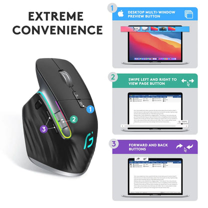 Ergonômico bluetooth 2.4g mouse tri-mode sem fio mouse para jogos USB-C rgb recarregável mause 5 dpi 9 botões para computador pc tablet