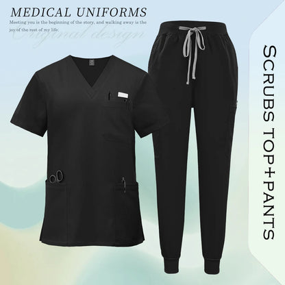 Unissex uniformes cirúrgicos clínicos beleza spa workwear mulher enfermeira médica esfrega conjunto dentista calças superiores terno de enfermagem de alta qualidade