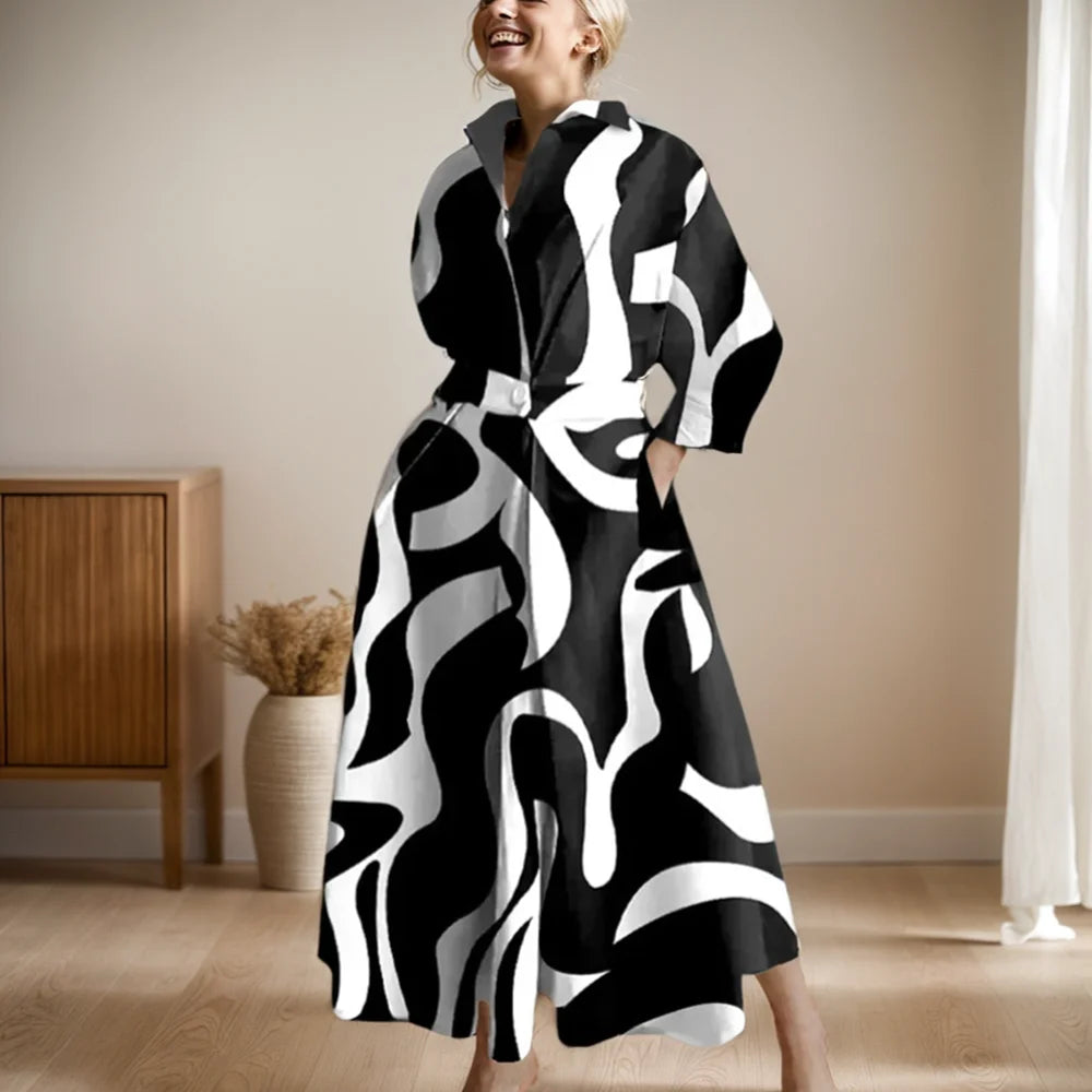 Vestido de manga comprida monocromática feminino, vestido de escritório, vestidos longos femininos, cintura alta, elegante, feriado, festa, moda