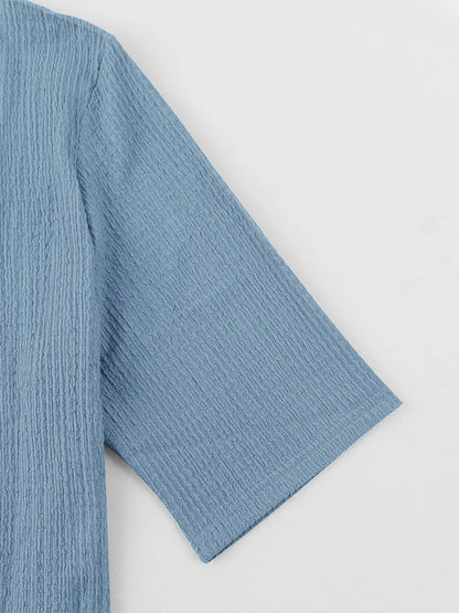 Moda verão roupas texturizadas para homens casual respirável camisa e calças duas peças define lazer masculino ternos de cor sólida