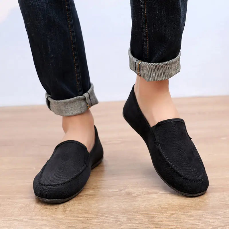 Mocassins de lona tamanho grande masculino, tênis planos simples, sapatos casuais masculinos, sapatos de caminhada, vintage, baratos