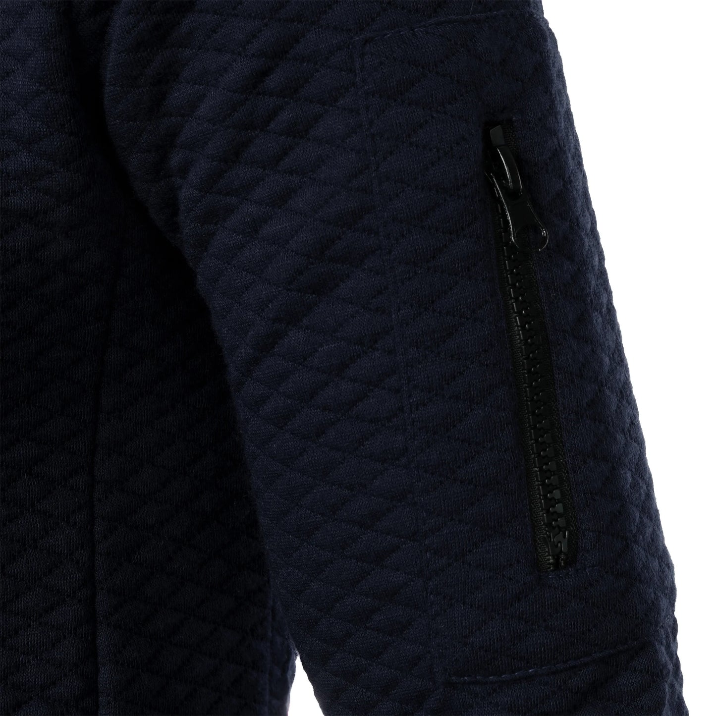 Top masculino com zíper waffle, gola stand, capuz casual, outono e inverno