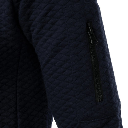 Top masculino com zíper waffle, gola stand, capuz casual, outono e inverno