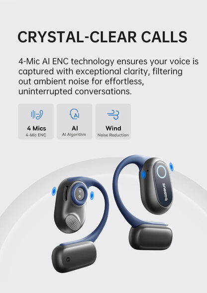 Baseus Bowie MF1/Eli 15i Fit Open-Ear Sport Fones de ouvido sem fio Bluetooth 5.4 Ganchos para os ouvidos Big Bass Sport Fones de ouvido 60 horas de reprodução