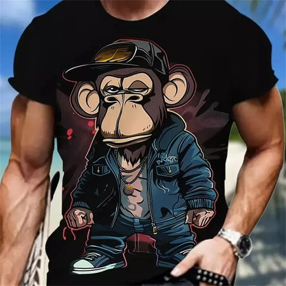 Hip hop macaco padrão impressão camisetas o-pescoço manga curta camiseta roupas de grife dos homens macaco impressão roupas masculinas designer camisetas