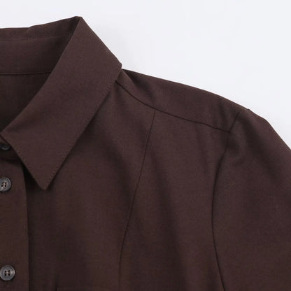 Moda feminina casual elegante vestido longo outono solto camisa-estilo botão cinto saia cor lisa colarinho manga longa anágua