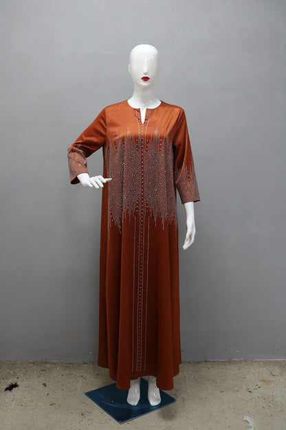 Vestido muçulmano de cetim para mulheres, Abaya Dubai, roupão de jantar, roupas diamantadas, moda