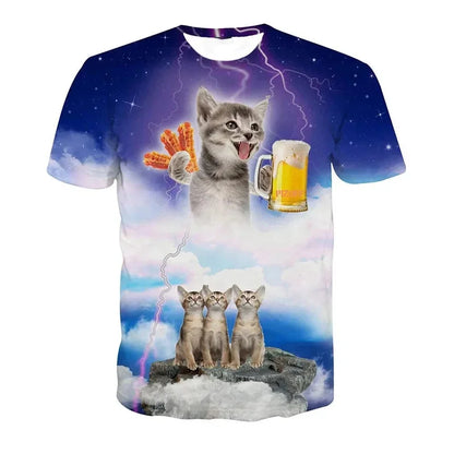 Verão 3d impressão gatos engraçados t camisa masculina galáxia gato gráfico manga curta personalidade casual o-pescoço rua em torno do pescoço camisetas roupas