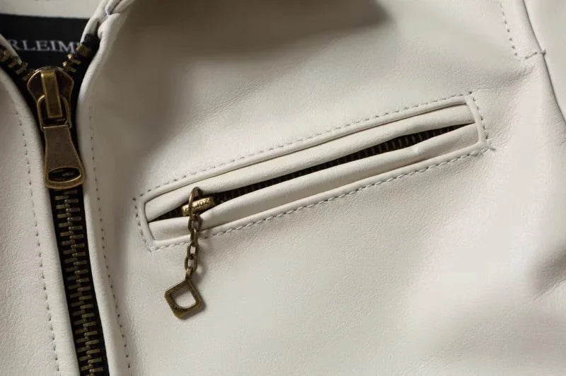 Jaqueta de couro genuíno masculino lapela branca jaqueta de pele de bezerro natural casaco masculino fino ajuste camada superior jaqueta de motociclista