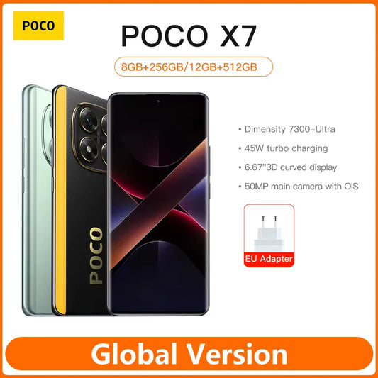 Versão global poco x7 smartphone 6.67 "crystalres 1.5k flow amoled display curvo 50mp câmera principal 45w turbo carregamento nfc
