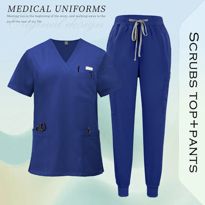 Unissex uniformes cirúrgicos clínicos beleza spa workwear mulher enfermeira médica esfrega conjunto dentista calças superiores terno de enfermagem de alta qualidade