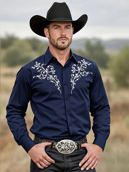2025 masculino padrão tribal manga longa preto ocidental cowboy camisa ocidental evento traje elegante camisa masculina fino ajuste camisa