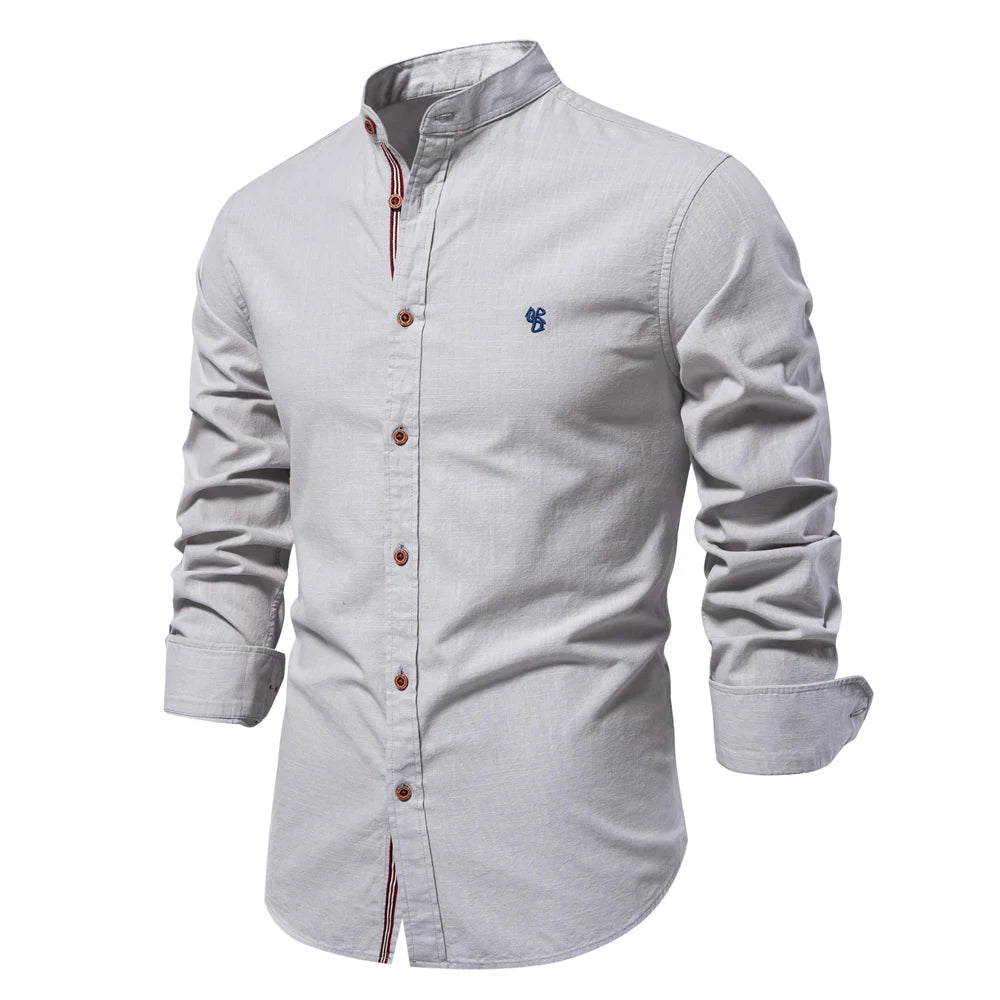 AIOPESON 100% Algodão Camisa Social Homens Cor Sólida Manga Longa Camisa de Marca de Alta Qualidade para Homens Primavera Stand Camisas Masculinas Casuais