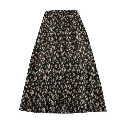 Moda feminina e all-match primavera e verão casual retro temperamento floral impresso saia falda larga elegante para mujer