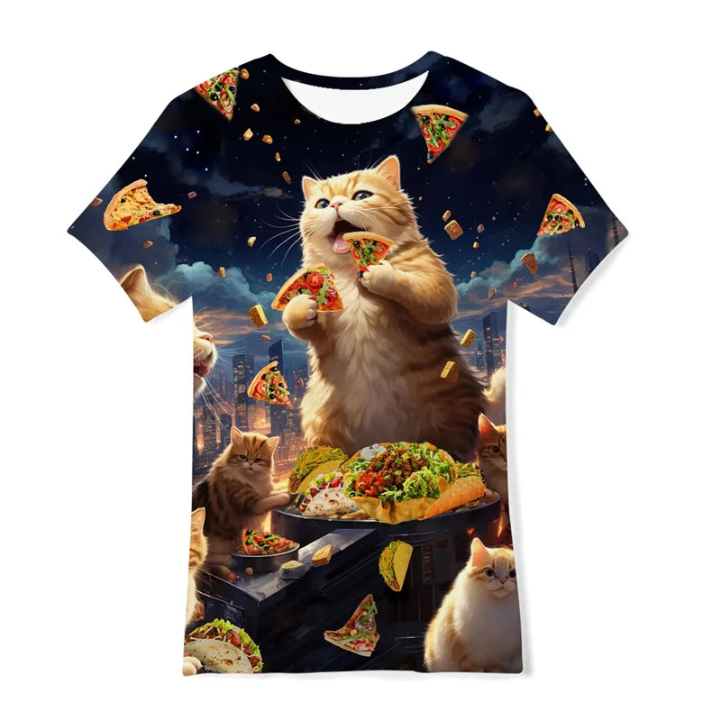 Verão 3d impressão gatos engraçados t camisa masculina galáxia gato gráfico manga curta personalidade casual o-pescoço rua em torno do pescoço camisetas roupas