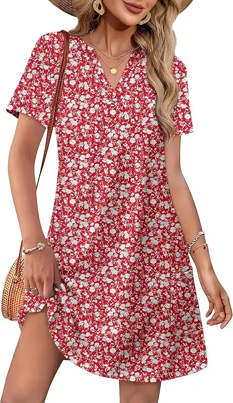 Vestidos de moda para mulheres 2025 casual verão com decote em v vestido de convidado de casamento manga curta moda praia férias roupas