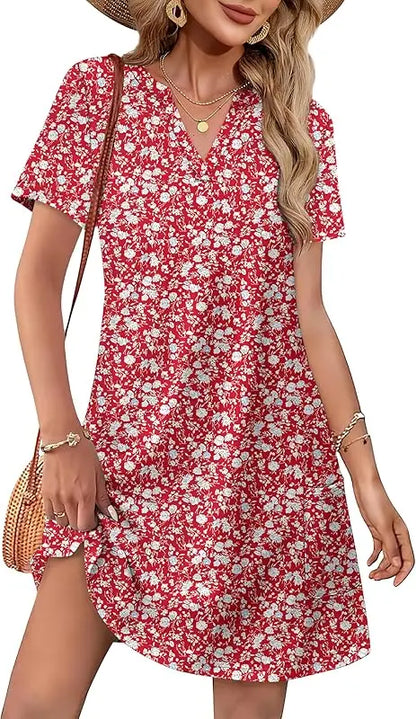 Vestidos de moda para mulheres 2025 casual verão com decote em v vestido de convidado de casamento manga curta moda praia férias roupas