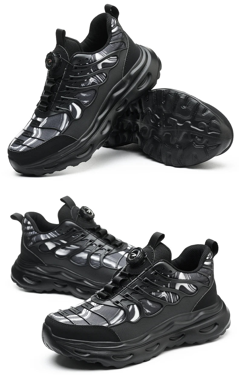 2025 botão rotativo sapatos de segurança homens anti esmagamento anti piercing sapatos de trabalho homens sapatos de dedo do pé de aço antiderrapante sapatos indestrutíveis