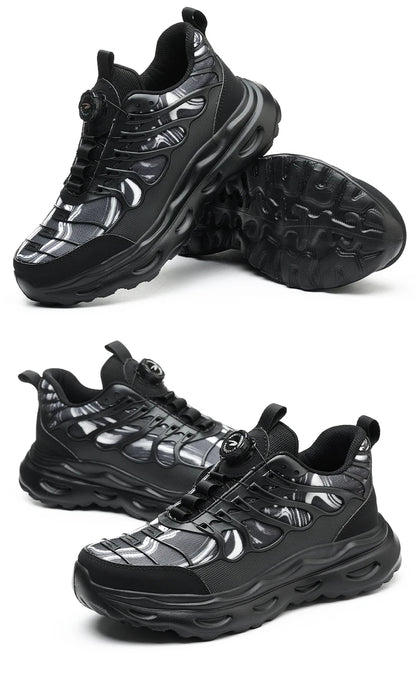 2025 botão rotativo sapatos de segurança homens anti esmagamento anti piercing sapatos de trabalho homens sapatos de dedo do pé de aço antiderrapante sapatos indestrutíveis