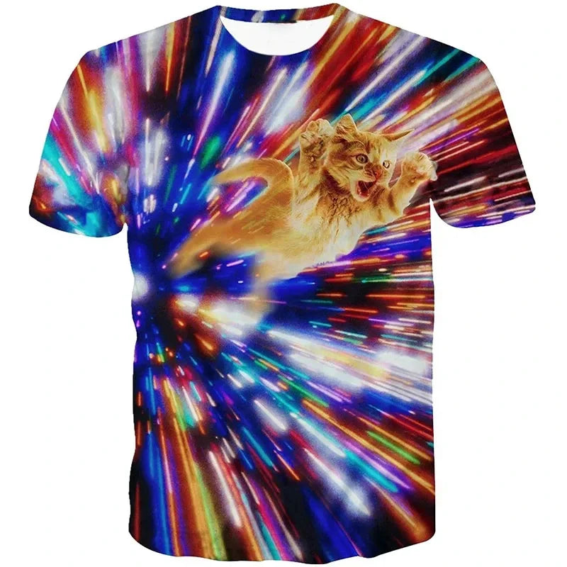 Verão 3d impressão gatos engraçados t camisa masculina galáxia gato gráfico manga curta personalidade casual o-pescoço rua em torno do pescoço camisetas roupas