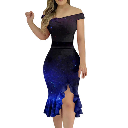 Vestido de festa feminino na altura do joelho, sexy fora do ombro, plissado dividido, bodycon monocromático, glitter, vestidos elegantes, moda feminina