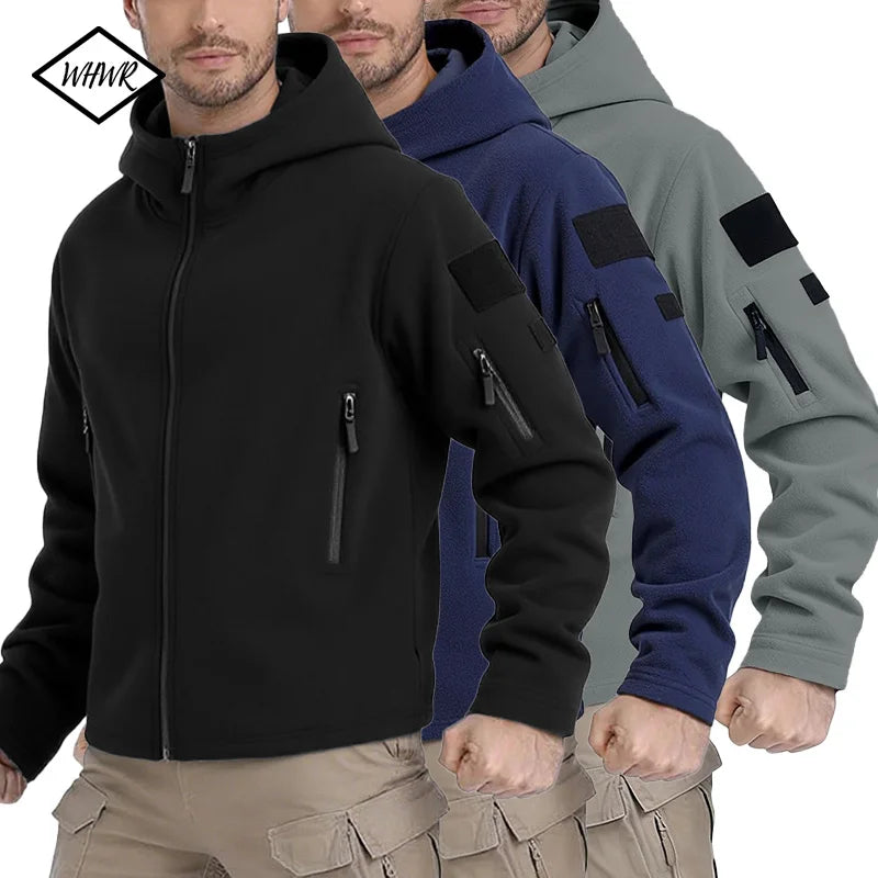 Jaqueta de lã masculina de caça de inverno casacos quentes polar ao ar livre jaqueta com capuz multi-bolso casual completo zip esporte caminhadas casaco S-XXXL