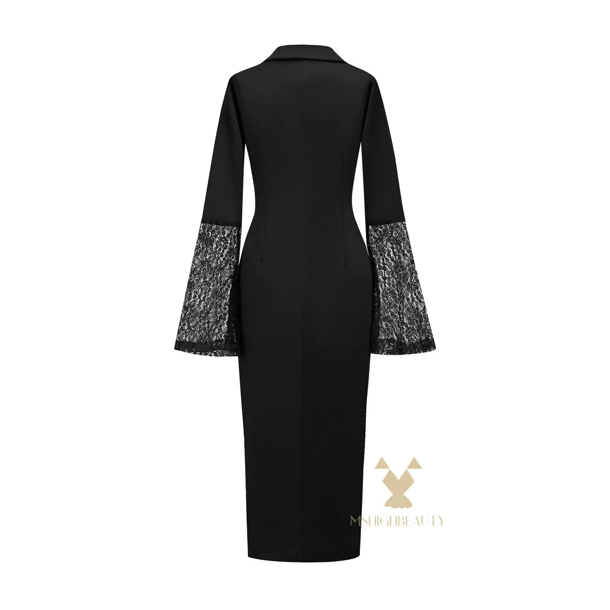 Vestido blazer real feminino manga comprida renda sino punhos duplo breasted com cinto bodycon midi vestido para festa escritório