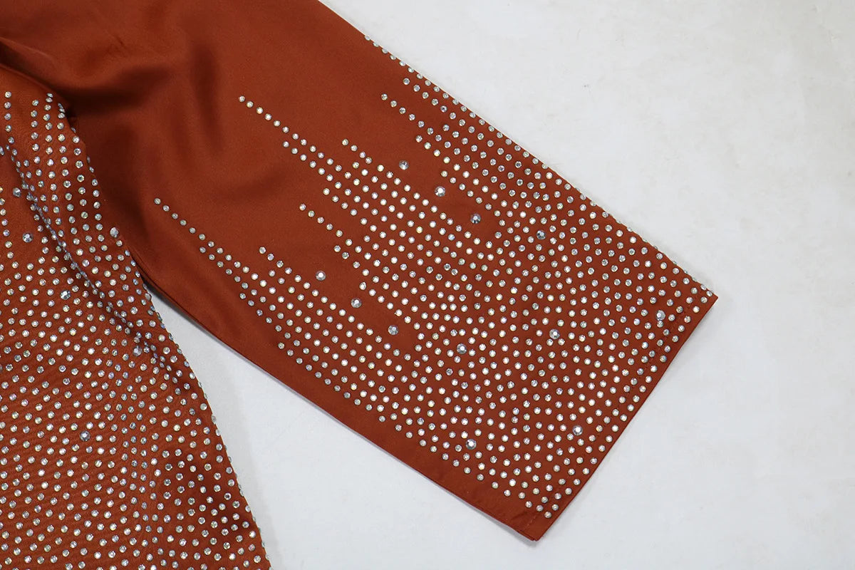 Vestido muçulmano de cetim para mulheres, Abaya Dubai, roupão de jantar, roupas diamantadas, moda