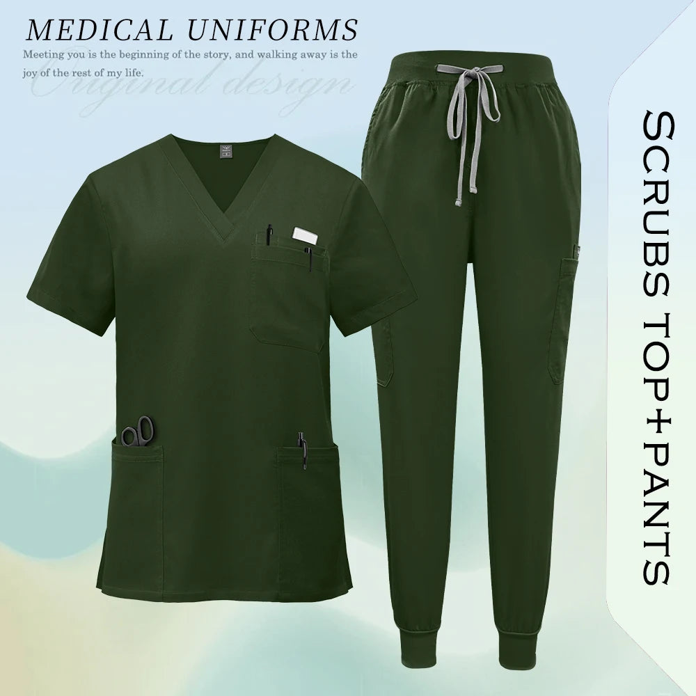 Unissex uniformes cirúrgicos clínicos beleza spa workwear mulher enfermeira médica esfrega conjunto dentista calças superiores terno de enfermagem de alta qualidade