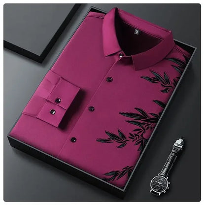 Outono inverno mais lã camisas masculinas impressão anti-rugas térmica turn-down colarinho manga longa banquete único breasted topos