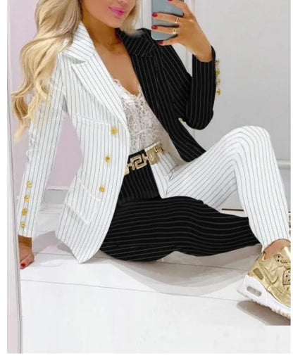 2025 feminino formal jaqueta e calças senhora do escritório outfits outono feminino duas peças conjunto impressão blazer casaco & calças terno conjuntos femininos