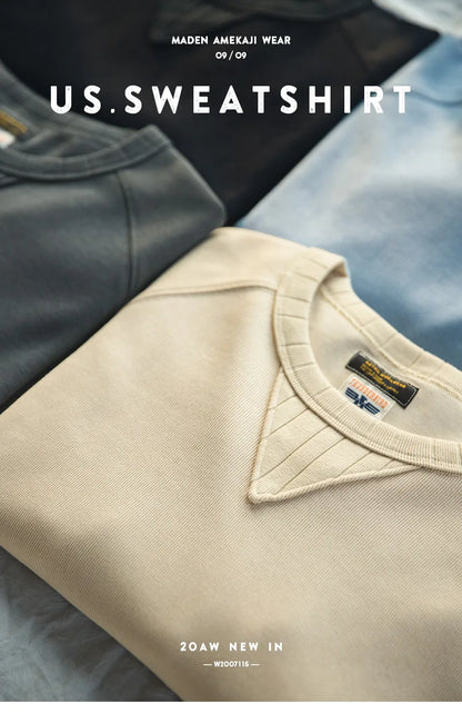 Maden-Hoodies grandes vintage masculino, moletom solto de algodão, monocromático, espesso, moletons quentes, casual, tricô, roupas masculinas