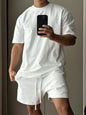Conjunto de shorts de manga curta de algodão puro masculino, camiseta solta moderna europeia e americana de esportes e lazer