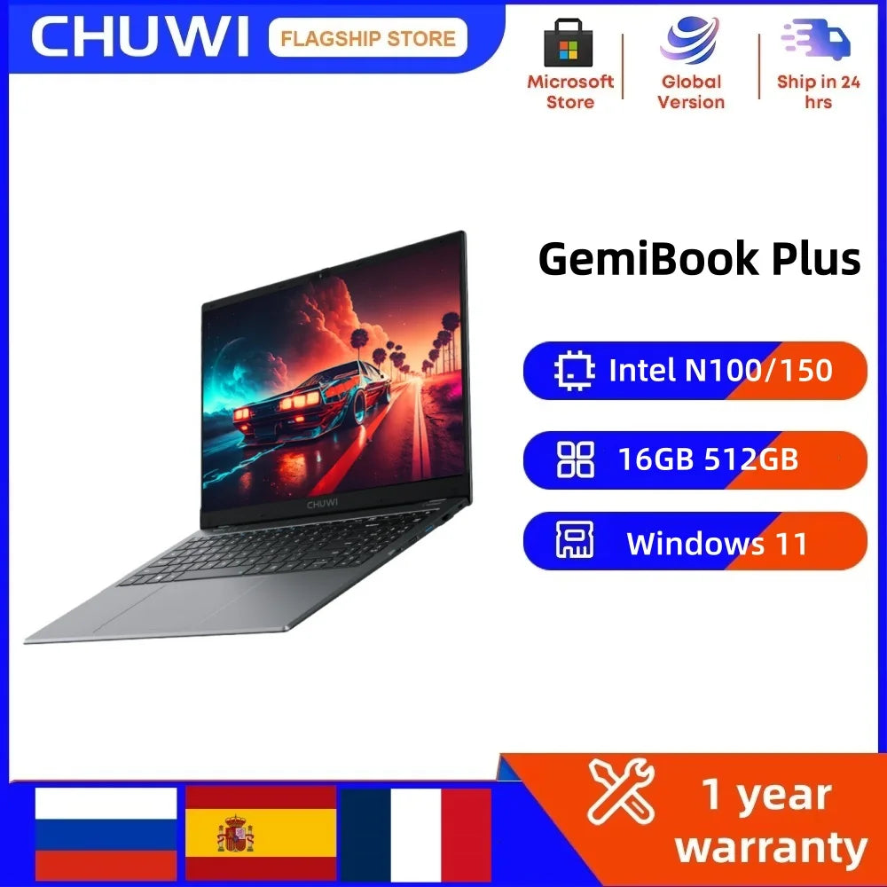 Chuwi gemibook plus laptop intel n100/n150 gráficos para 12a geração 15.6 "1920*1080p 16gb ram 512gb ssd com ventilador de refrigeração windows 11